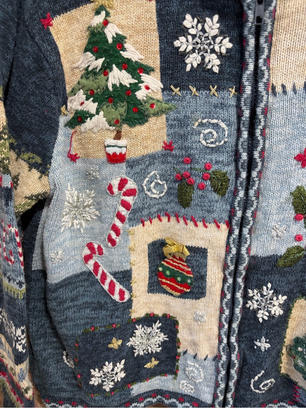 Vintage Heirloom Collectibles Sweater Womens large Blue Christmas Zip Cardigan - Picture 2 of 6